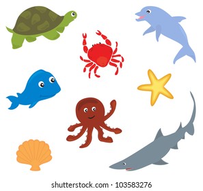 set of sea animals. vector illustration