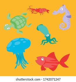 Set of sea animals. Vector illustration.