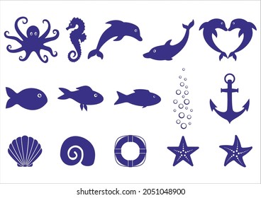 set of sea animals. vector illustration