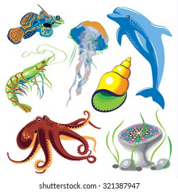 Set of Sea Animals. Vector  illustration