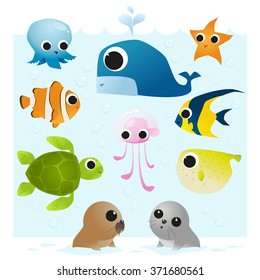 Set of Sea Animals,vector,illustration