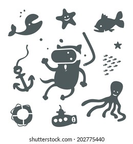 Set of sea characters for nursery items