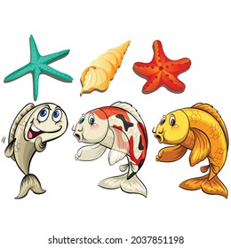 set sea creatures vector illustration