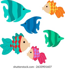 set of sea fish of different colors vector
