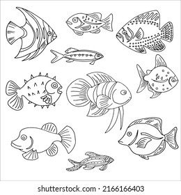 Set Sea Fish Monochrome Vector Image Stock Vector (Royalty Free ...