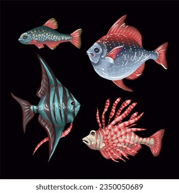 Set of the sea fishes isolated. Vector