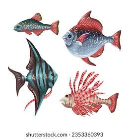 Set of the sea fishes isolated. Vector