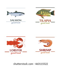 Set of sea food label designs, Vector illustration