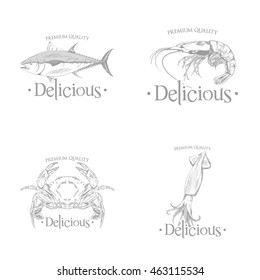 Set of sea food label designs, Vector illustration