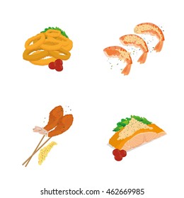 Set of sea food on white background, Vector illustration