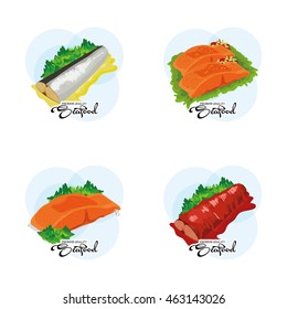 Set of sea food on white background, Vector illustration