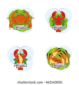 Set of sea food on white background, Vector illustration