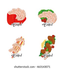 Set of sea food on white background, Vector illustration