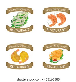 Set of sea food on white background, Vector illustration