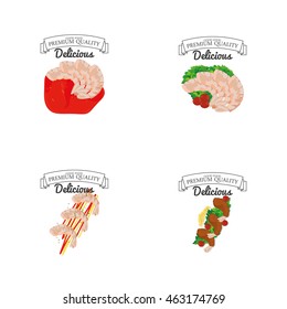 Set of sea food on white background, Vector illustration