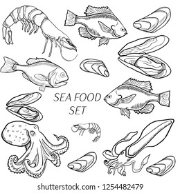 Set of sea food products