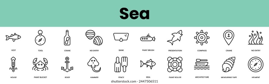 Set of sea icons. Linear style icon bundle. Vector Illustration