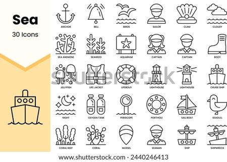 Set of sea icons. Simple line art style icons pack. Vector illustration