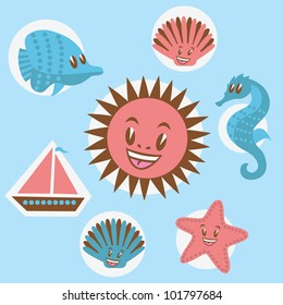 Set of sea icons. Vector illustration.