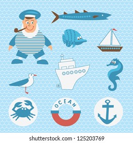 Set of sea icons. Vector illustration.