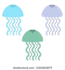 
set of sea jellyfish. sea. summer. jellyfish