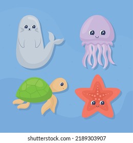 set of sea life animals