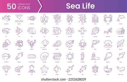 Set of sea life icons. Gradient style icon bundle. Vector Illustration