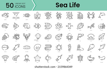 Set of sea life icons. Line art style icons bundle. vector illustration