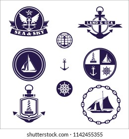 Nautical Logos Elements Set Anchors Lighthouses Stock Vector (Royalty ...