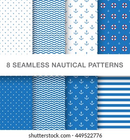 Set of sea and nautical seamless patterns. editable vector file.