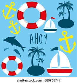 set of sea objects. vector illustration