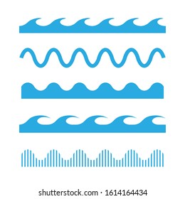 Set of sea, ocean and river waves for theme design. Isolated on a white background.