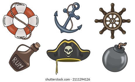 Set of sea pirate vector images.