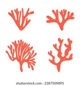 Set sea red corals. Isolated vector illustration on white background.