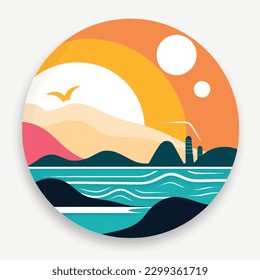 set of sea scape flat scenes vector illustration design