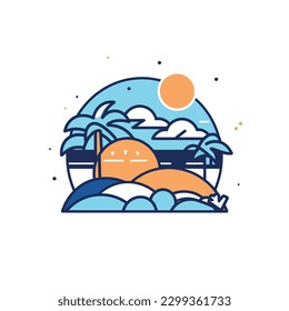 set of sea scape flat scenes vector illustration design