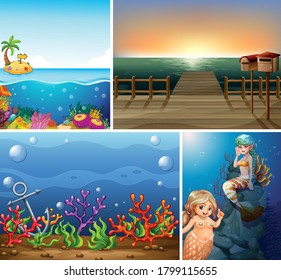 Set of sea scene illustration