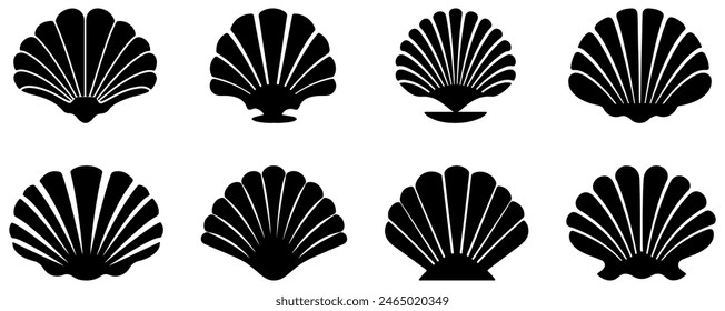 Set of sea shell icons. Vector illustration isolated on white background
