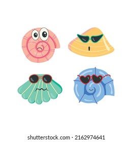 Set of sea shells isolated on a white background. Flat design. Vector illustration.