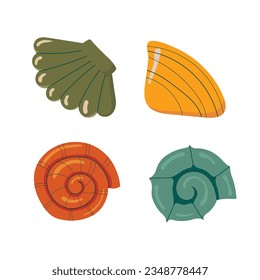 Set of sea shells isolated on a white background. Flat design. Vector illustration.