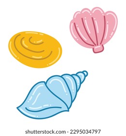 Set of sea shells on a white background. Flat