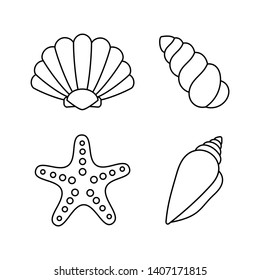 set of sea shells. tropical shells underwater. line icons isolated on white background. vector Illustration.