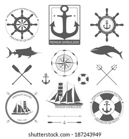 Set of sea signs and labels