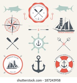 Set of sea signs and labels
