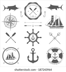 Set of sea signs and labels