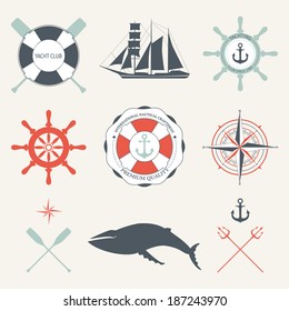 Set of sea signs and labels