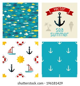 Set of sea summer designs. Seamless textures ans design elements for your design.