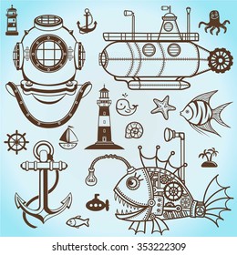 Set of sea symbols.
