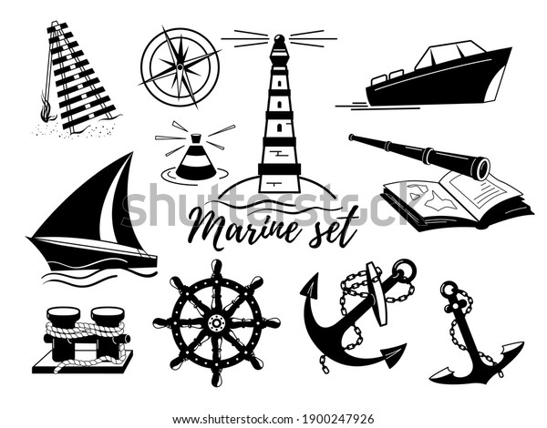 A set of sea theme items. Vector, isolated on\
a white background.