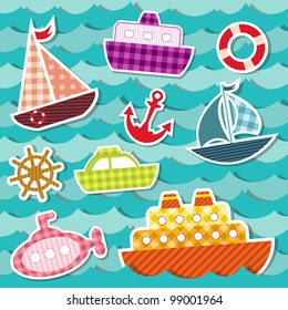 Set of sea transport stickers. Eps 10